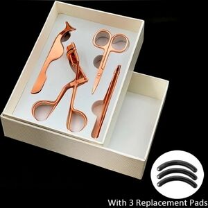 4Pcs Beauty Kit - Color: Rose - Tweezers, Scissors, Lash Curler, Lash Tweezers